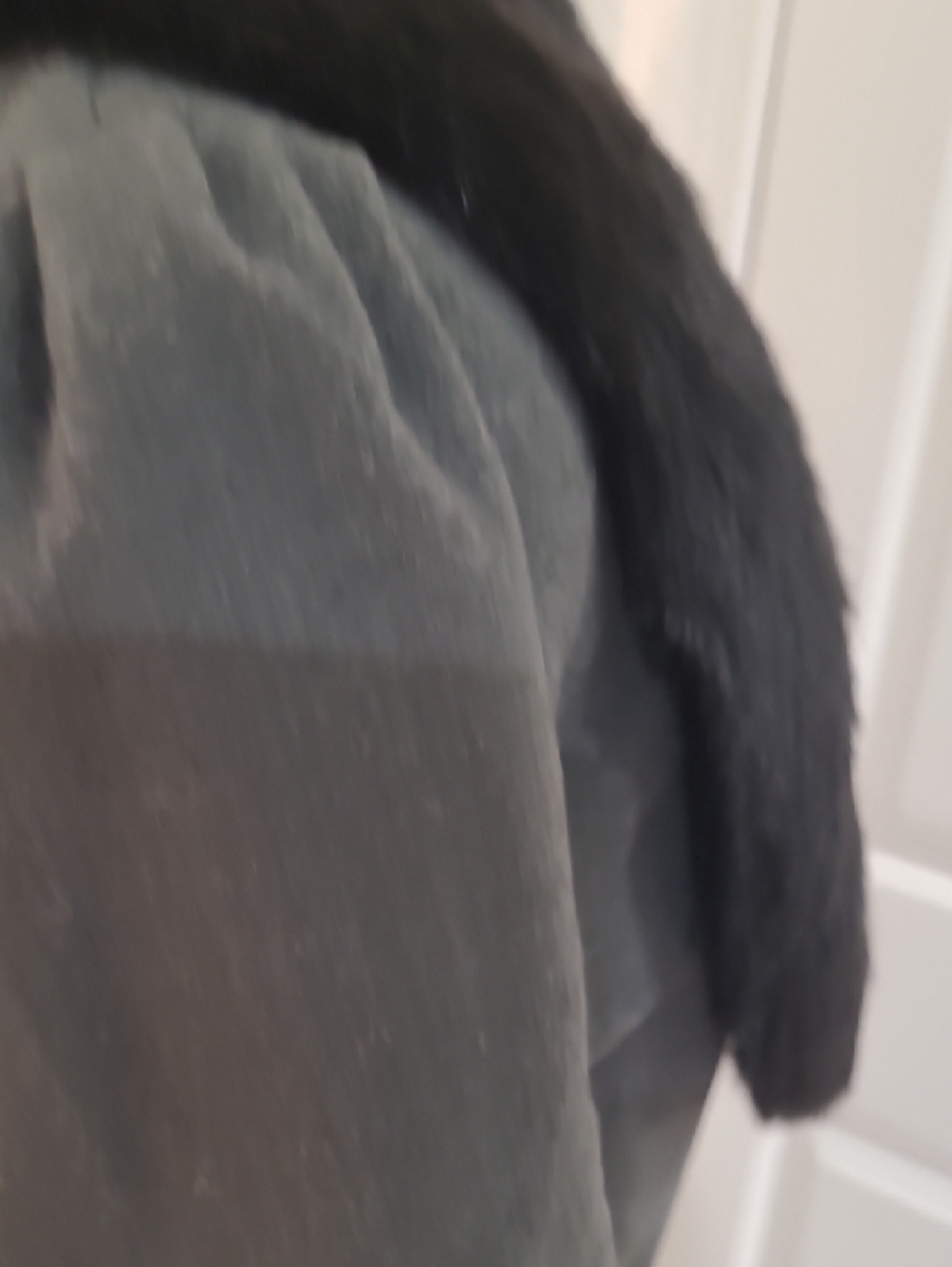 Osi Gopda Charcoal Gray Wool Blend Fit-and-Flare Coat with Faux Black Fur Collar - Picture 6 of 10
